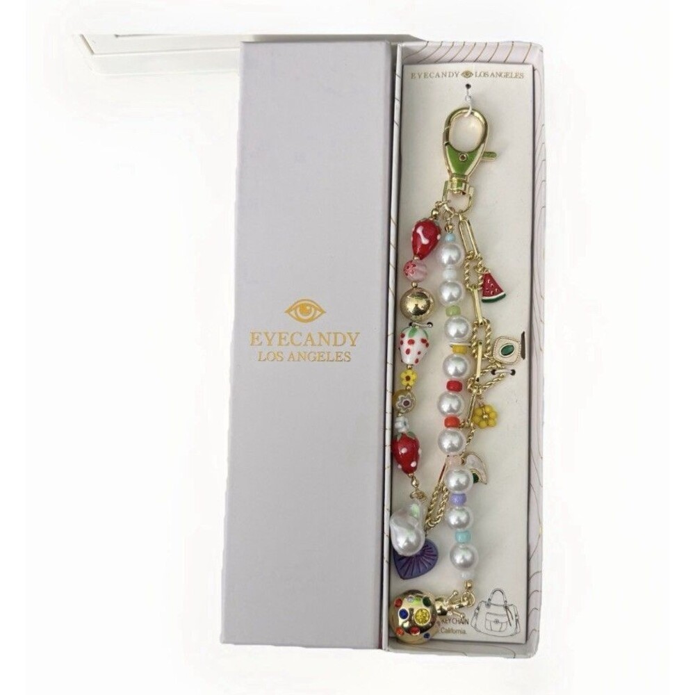 Eyecandy Los Angeles Colorful Beaded Bag Charm Keychain Rhinestone Ladybug New